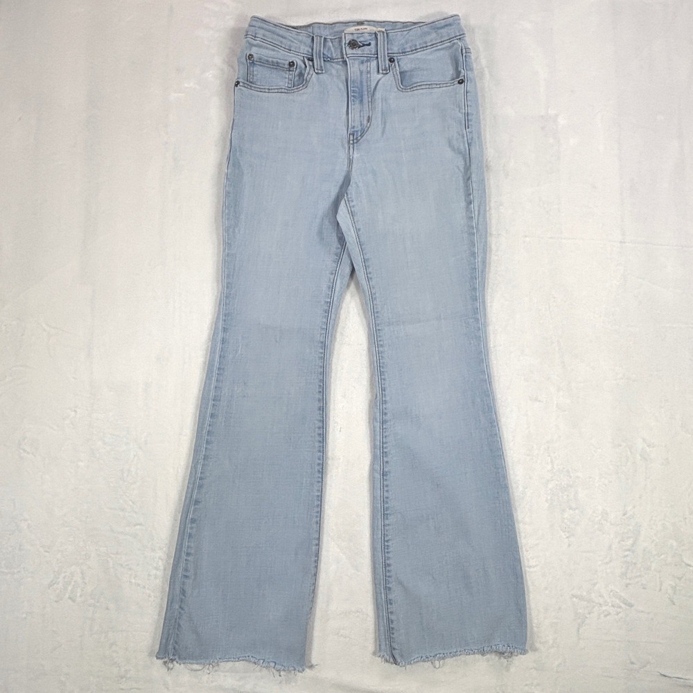 Levi's 726 Flare Jeans Women 28W Light Wash High Rise Raw Hem Stretch Denim